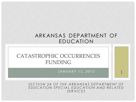 ARKANSAS DEPARTMENT OF EDUCATION SPECIAL EDUCATION NOVEMBER 2014 JANUARY 12, 2015 SECTION 24 OF THE ARKANSAS DEPARTMENT OF EDUCATION SPECIAL EDUCATION.