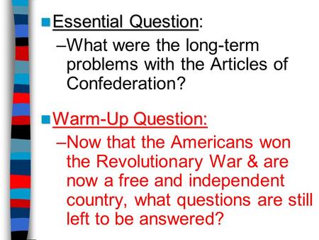 What were the long-term problems with the Articles of Confederation?