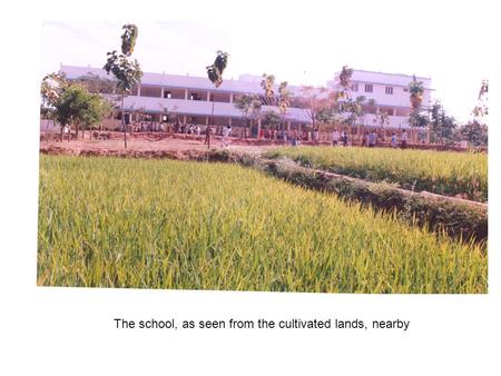 The school, as seen from the cultivated lands, nearby.