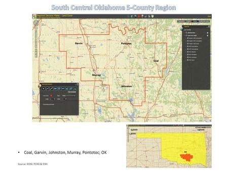 Coal Pontotoc JohnstonGarvinMurray Coal, Garvin, Johnston, Murray, Pontotoc; OK Source: RDM, PCRD & ESRI.