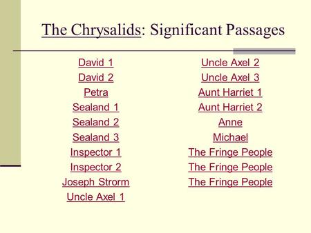 The Chrysalids: Significant Passages