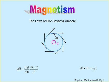 Physics 1304: Lecture 12, Pg 1 The Laws of Biot-Savart & Ampere  dl I.