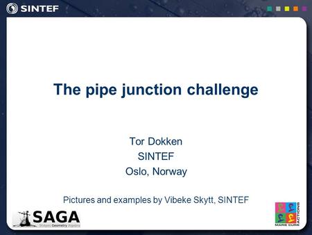 The pipe junction challenge Tor Dokken SINTEF Oslo, Norway Pictures and examples by Vibeke Skytt, SINTEF 1.