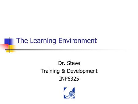 The Learning Environment Dr. Steve Training & Development INP6325.