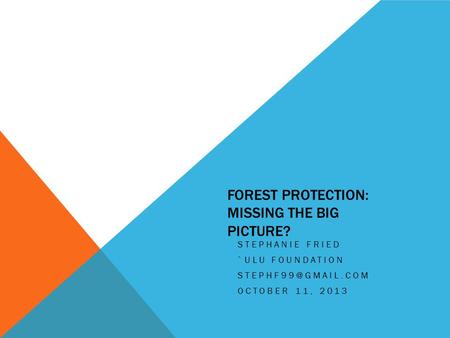 FOREST PROTECTION: MISSING THE BIG PICTURE? STEPHANIE FRIED `ULU FOUNDATION OCTOBER 11, 2013.