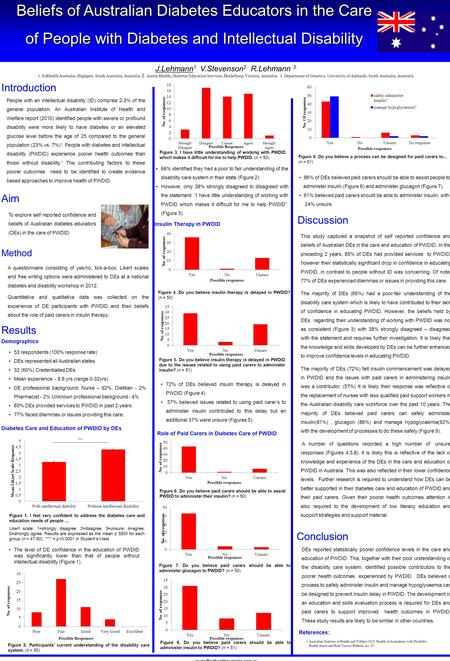 Beliefs of Australian Diabetes Educators in the Care of People with Diabetes and Intellectual Disability Beliefs of Australian Diabetes Educators in the.