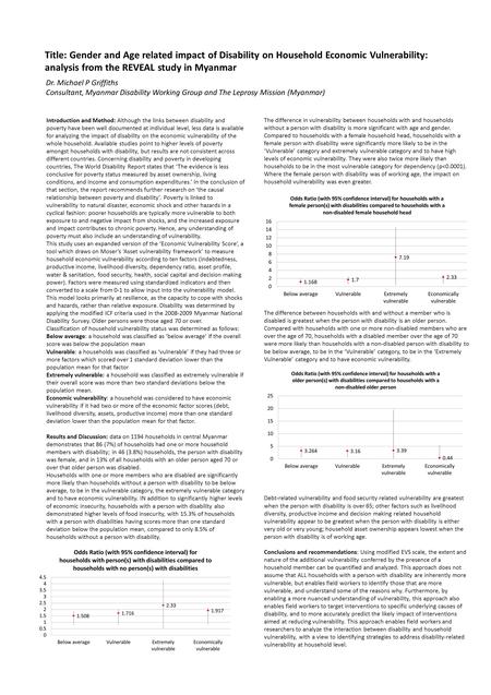 Title: Gender and Age related impact of Disability on Household Economic Vulnerability: analysis from the REVEAL study in Myanmar Introduction and Method: