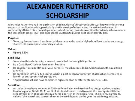 ALEXANDER RUTHERFORD SCHOLARSHIP