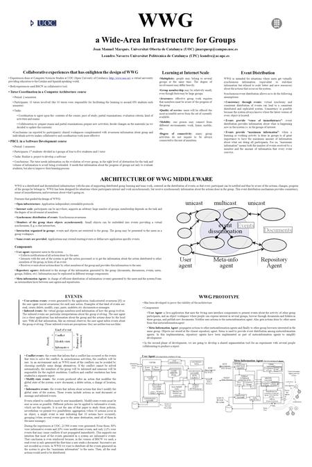 WWG a Wide-Area Infrastructure for Groups Joan Manuel Marquès. Universitat Oberta de Catalunya (UOC) Leandro Navarro Universitat.