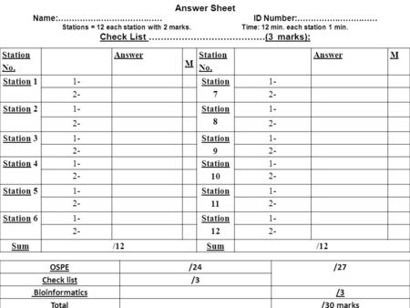 Station No. Answer M Station No. AnswerM Station 11- Station 7 1- 2- Station 21- Station 8 1- 2- Station 31- Station 9 1- 2- Station 41- Station 10 1-