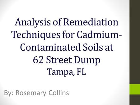 Analysis of Remediation Techniques for Cadmium- Contaminated Soils at 62 Street Dump Tampa, FL By: Rosemary Collins.