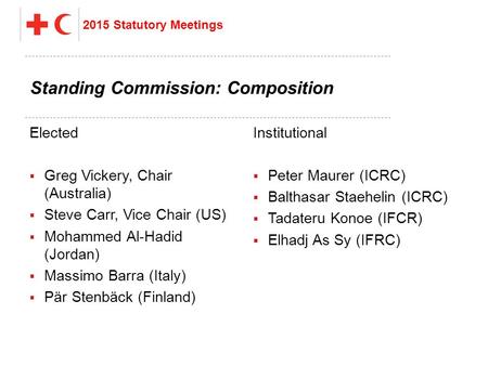 Presentation title at-a-glance info (in slide master) 2015 Statutory Meetings Elected  Greg Vickery, Chair (Australia)  Steve Carr, Vice Chair (US) 