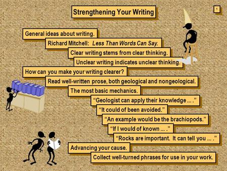 1 1 Strengthening Your Writing General ideas about writing. Richard Mitchell: Less Than Words Can Say. Clear writing stems from clear thinking. Unclear.