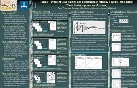 A few pilots to drive this research Well-trained subjects: 15 hours, including 5 of practice. Stimuli: Holistic: Separable: Task: Same-Different task.