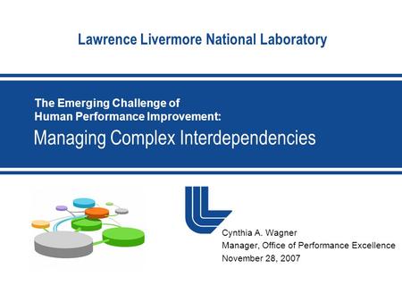 Lawrence Livermore National Laboratory Managing Complex Interdependencies Cynthia A. Wagner Manager, Office of Performance Excellence November 28, 2007.