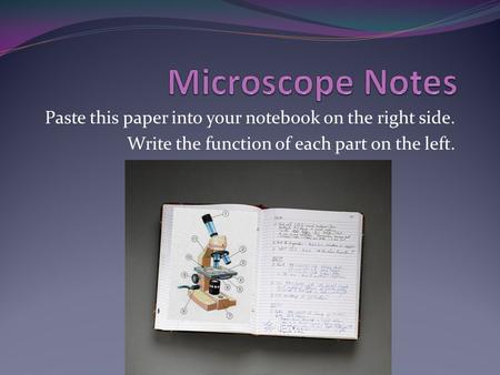 Paste this paper into your notebook on the right side. Write the function of each part on the left.