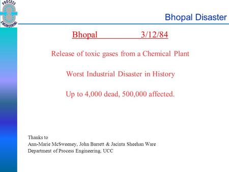 Bhopal Disaster Bhopal 3/12/84