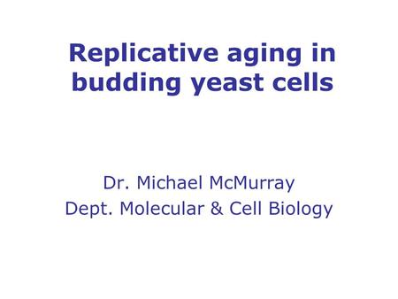 Replicative aging in budding yeast cells Dr. Michael McMurray Dept. Molecular & Cell Biology.