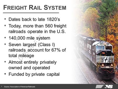 D R A F T 1 Coal Comparisons Third Quarter 2012 vs. 2011 F REIGHT R AIL S YSTEM 1 Dates back to late 1820’s Today, more than 560 freight railroads operate.