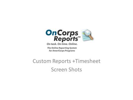 Custom Reports +Timesheet Screen Shots. Timesheet Formats Version A: Standard Individual programs can customize sub-categories in service and training.