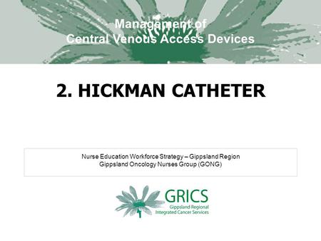 Nurse Education Workforce Strategy – Gippsland Region Gippsland Oncology Nurses Group (GONG) Management of Central Venous Access Devices 2. HICKMAN CATHETER.