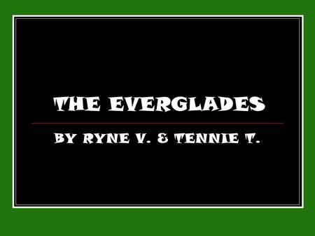 THE EVERGLADES BY RYNE V. & TENNIE T.. The Everglades The everglades are an open field covered with saw grass, trees, rivers, & wild life. The Everglades.