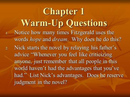 Chapter 1 Warm-Up Questions