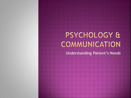 Understanding Patient’s Needs.  The study of behavior and the functions and processes of the mind, especially as related to the social and physical environment.