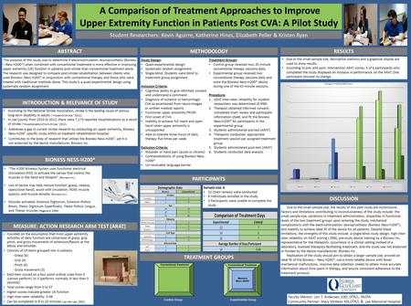 A Comparison of Treatment Approaches to Improve Upper Extremity Function in Patients Post CVA: A Pilot Study The purpose of this study was to determine.