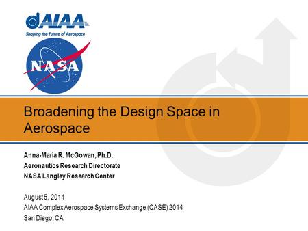 Broadening the Design Space in Aerospace Anna-Maria R. McGowan, Ph.D. Aeronautics Research Directorate NASA Langley Research Center August 5, 2014 AIAA.