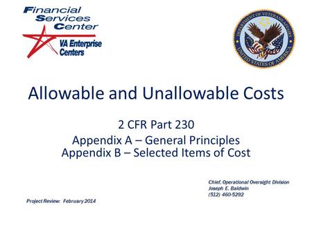 Allowable and Unallowable Costs