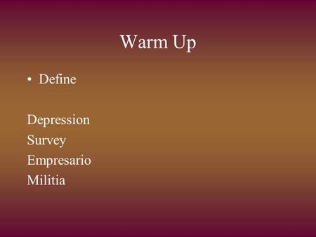 Warm Up Define Depression Survey Empresario Militia.