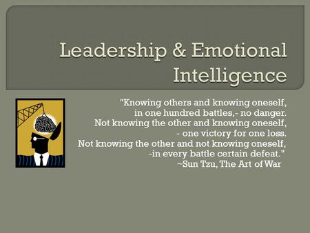 Knowing others and knowing oneself, in one hundred battles,- no danger. Not knowing the other and knowing oneself, - one victory for one loss. Not knowing.