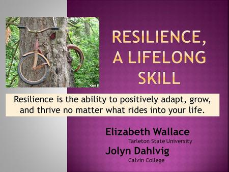 Resilience is the ability to positively adapt, grow, and thrive no matter what rides into your life. Elizabeth Wallace Tarleton State University Jolyn.