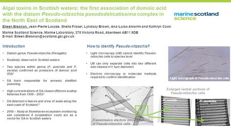 Algal toxins in Scottish waters: the first association of domoic acid with the diatom Pseudo-nitzschia pseudodelicatissima complex in the North East of.