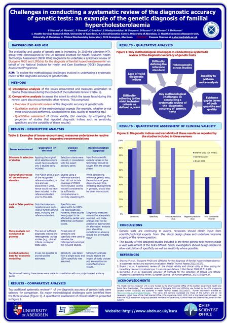 BACKGROUND AND AIM Website:  Challenges in conducting a systematic review of the diagnostic accuracy of genetic tests: an example.