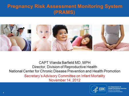 11 Pregnancy Risk Assessment Monitoring System (PRAMS) CAPT Wanda Barfield MD, MPH Director, Division of Reproductive Health National Center for Chronic.