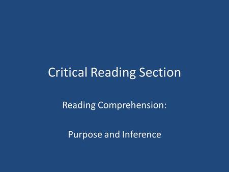 Critical Reading Section