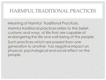 Harmful Traditional Practices