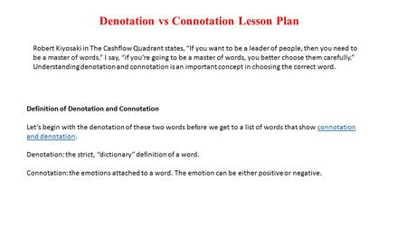 Denotation vs Connotation Lesson Plan