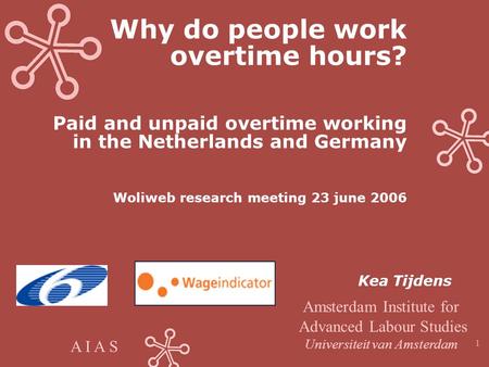 A I A S 1 Why do people work overtime hours? Paid and unpaid overtime working in the Netherlands and Germany Woliweb research meeting 23 june 2006 Kea.