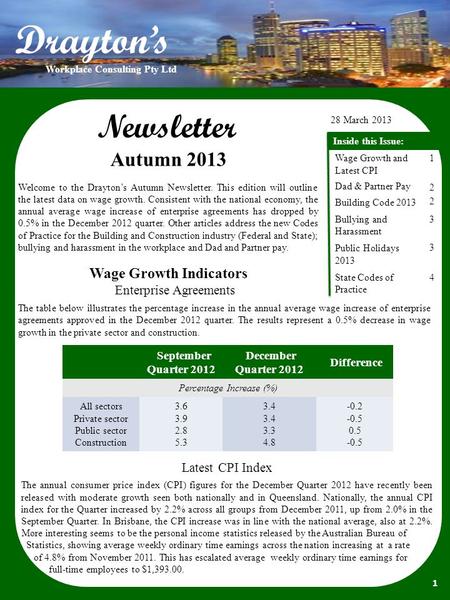 Latest CPI Index The annual consumer price index (CPI) figures for the December Quarter 2012 have recently been released with moderate growth seen both.