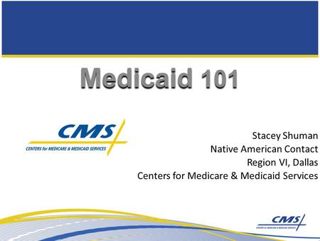 Medicaid 101 Stacey Shuman Native American Contact Region VI, Dallas Centers for Medicare & Medicaid Services.