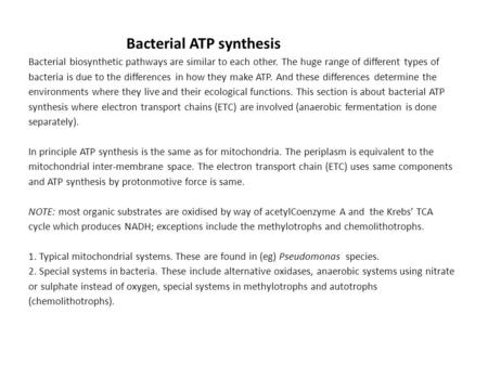 Bacterial ATP synthesis