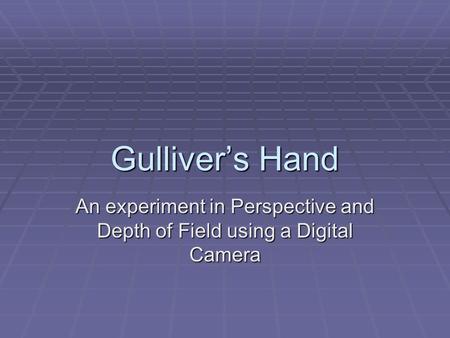 Gulliver’s Hand An experiment in Perspective and Depth of Field using a Digital Camera.