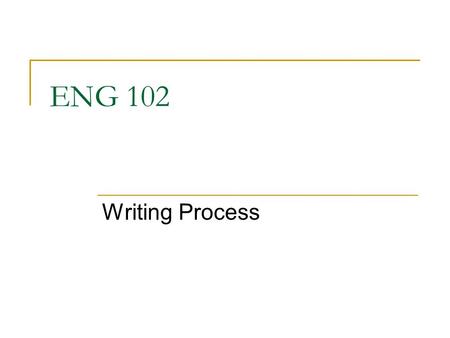 ENG 102 Writing Process. Analyze the writing assignment. Choose a subject (unless one is assigned) and consider your purpose and audience. Focus on a.