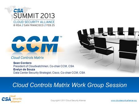 Www.cloudsecurityalliance.org Copyright © 2011 Cloud Security Alliance Cloud Controls Matrix Work Group Session Sean Cordero President of Cloudwatchmen,