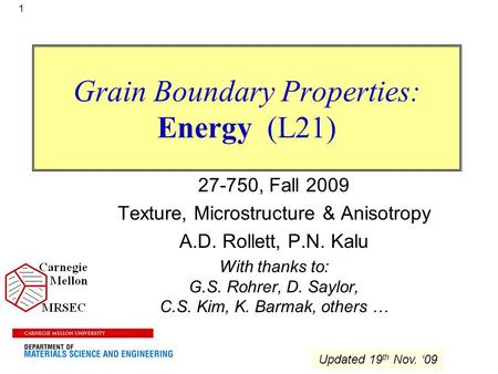 Grain Boundary Properties: Energy (L21)