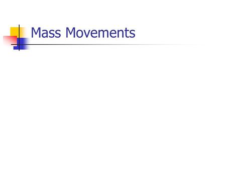 Mass Movements. Weathering Weathering is the breaking down of rock into smaller fragments ‘in situ’. Weathering is classified into three main types: Physical.