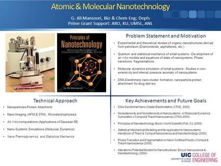 Problem Statement and Motivation Key Achievements and Future Goals Technical Approach G. Ali Mansoori, Bio & Chem Eng; Depts Prime Grant Support: ARO,